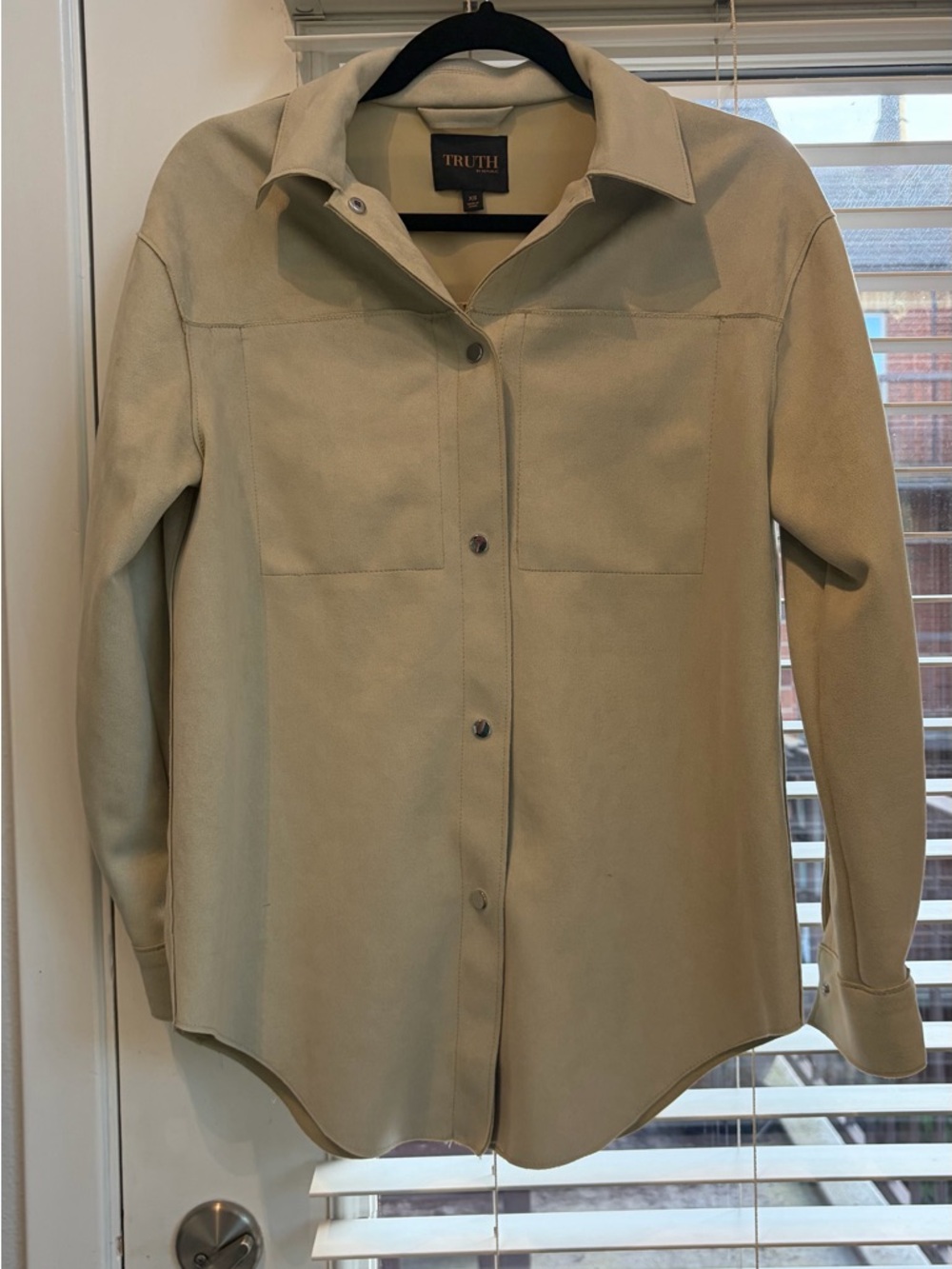TRUTH Beige Button-Front Leather Jacket